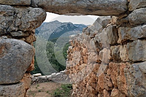 Island of Sardinia, Italy. Archaeological site Nuraghi Sa Sedda and Sos Carros