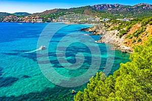Island scenery Majorca Spain, beautiful coastline of Santa Ponsa.
