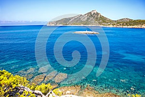 Island scenery, seascape of Mallorca Spain. Idyllic coastline of Majorca, Mediterranean Sea on sunny day