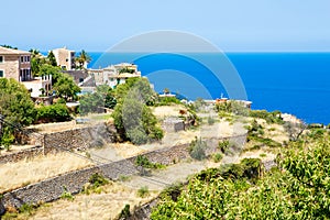 Island scenery, seascape of Mallorca Spain. Idyllic coastline of Majorca, Mediterranean Sea on sunny day