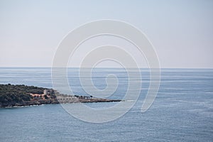 Island shore in the middle of the sea, Mediterranean destinations concept with copy space.