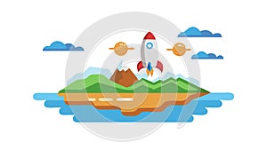 Island Space Launch: Rocket on Tropical Island Icon, vector design Generative AI