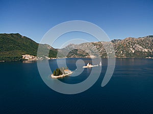 Island of St. George and Gospa od Skrpjela in the Kotor Bay. Side view