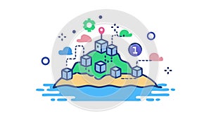 Island with technology network, smart island, digital infrastructure, vector design Generative AI