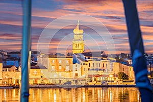 Island town of Krk evening waterfront view