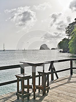 Island tropical wooden beach bar view