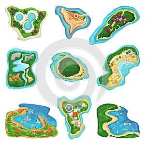 Island vector islet or peninsula with beach and ocean sea illustration set of paradise isles or peninsular tropical