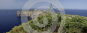 Island of Ventotene in the mediterranean sea. Panorama on Ventotene, Santo Stefano and Ischia island. Italy