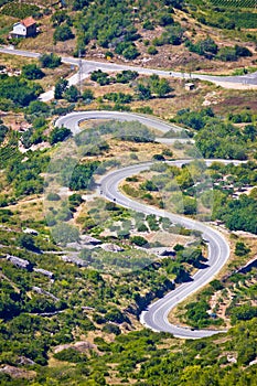 Island of Vis curvy road vertical view