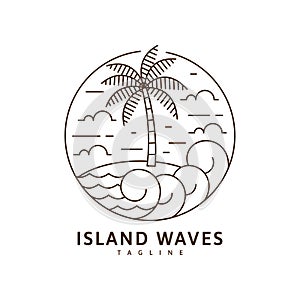 Island and wave illustration monoline or line art style