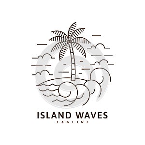 Island and wave illustration monoline or line art style