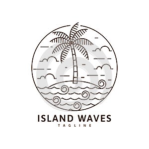 Island and wave illustration monoline or line art style