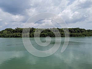 Island of wetland trees on amazing color of river water in Kuala Sedili Besar, Johor, Malaysia. photo