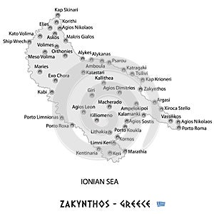 Island of zakyntos in greece white map illustration