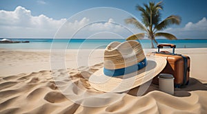 Islander hat with luggage and palm tree