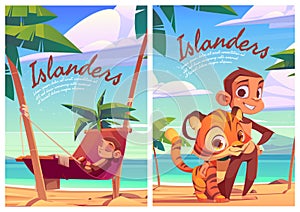 Islanders cartoon poster with monkey and tiger cub