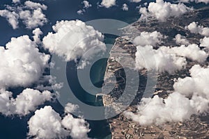 Islands on the aegaean sea Greece aerial airplane view