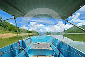 The Islands and mountains on reservior in dam. On the day of clouds and cloud reflection in the beautiful water of  KaengKrachan