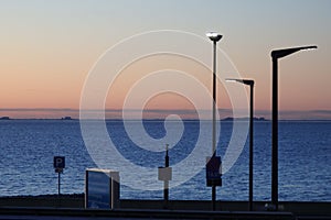 Islands in north sea on the horizon from ferry terminal