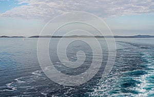 Islands off the coast of Croatia as cruise ship approaches Zadar