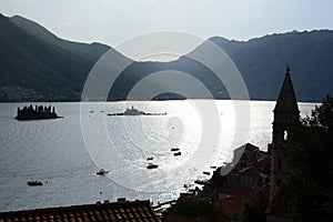 Islands silhouettes in Bay of Kotor. Montenegro photo