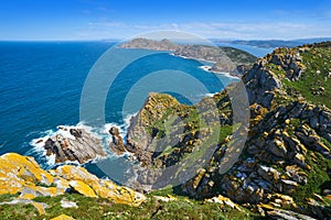 Islas Cies islands aerial in Vigo of Galicia Spain photo