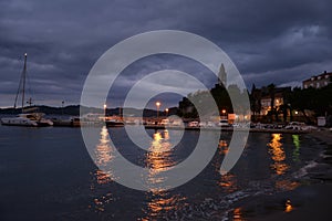 Isle of Lopud, Dubrovnik, Croatia. Old harbour by night