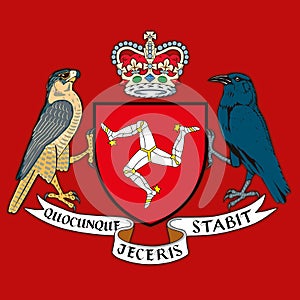 Isle of Man coat of arms on the national flag photo