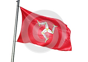 Isle of Mann national flag waving isolated on white background realistic 3d illustration