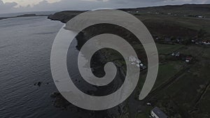 Isle of Skye coast and North Sea aerial drone view at sunset