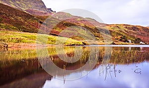 Isle of Skye landscape - Old Man of Storr - mountains reflection in lake