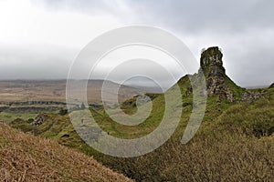 Isle of Skye, Scotland - Castle Ewen in the Fairy Glen, an isolated rock formation looking like an ancient tower