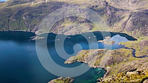 Isle of Skye Scotland mountains - Loch Na Cuilce lake view from peak of Sgurr Na Stri - boats on lake and peak of Gars Bheinn