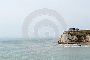 Isle of Wight, UK - April 2019 : Natural geological chemical reaction over millions of years showing cliffs of coloured sand in