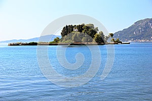 The islet of Pontikonisi - Mouse island on Corfu island, Greece.