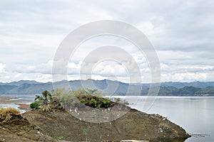 Islets or small islands form within the lake when water recede during long summer