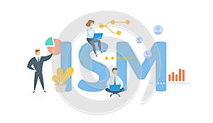 ISM, Institute of Supply Management. Concept with keyword, people and icons. Flat vector illustration. Isolated on white