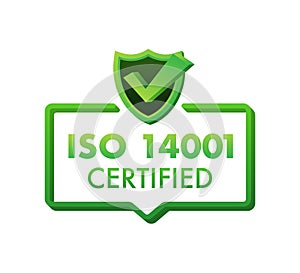 ISO 14001 Certified badge, icon. Certification stamp. Flat design vector illustration.