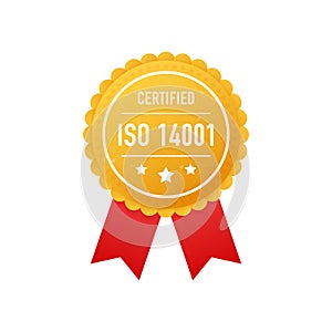ISO 14001 certified golden label on white background. Vector illustration.