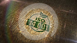 ISO 14001 certified sign stamp on linen sack loop animation