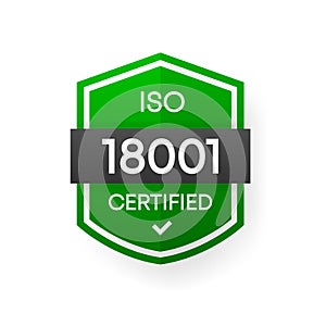 ISO 18001 Certified green vector banner. Flat certification label isolated on white background. Food safety concept
