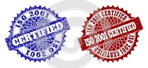 ISO 2001 CERTIFIED Blue and Red Round Stamp Seals with Distress Textures