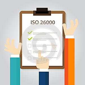 ISO 26000 social responsibility standards business compliance to international organization hand audit check document