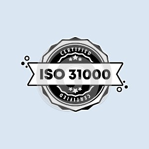 ISO 31000 badge. Vector. ISO 31000 stamp icon. Certified badge logo. Stamp Template. Label, Sticker, Icons. Vector EPS 10.