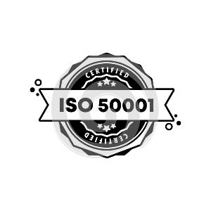 ISO 50001 badge. Vector. ISO 50001 standard certificate stamp icon. Certified badge logo. Stamp Template. Label, Sticker, Icons.