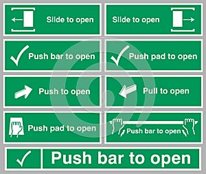 ISO 7010 graphical symbols for Slide Pull Push to Open