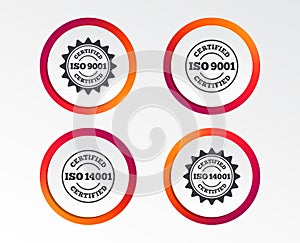 ISO 9001 and 14001 certified icon. Certification.