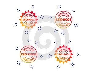 ISO 9001 and 14001 certified icon. Certification. Vector