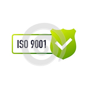 ISO 9001 Certified badge, icon. Certification stamp. Flat design vector.