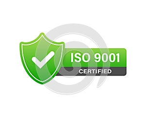 ISO 9001 Certified badge, icon. Certification stamp. Flat design vector.